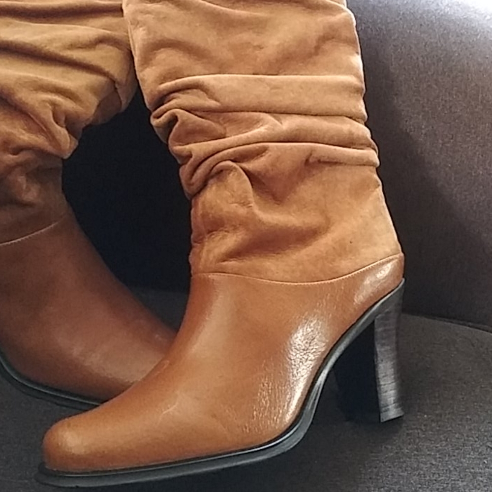 Tan leather heel boots